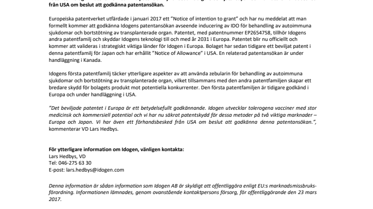 Europeiskt patent godkänt för Idogens vaccinteknologi