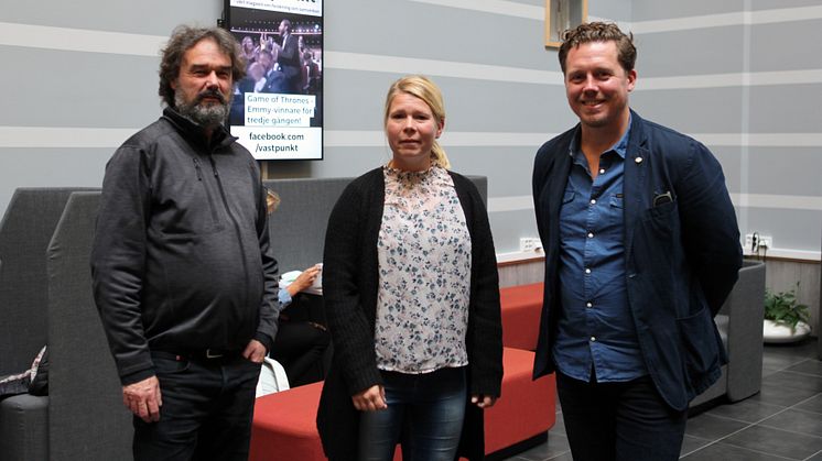Ola Lindberg, Sara Ekström och Johan Lundin vid kick-offen för GRADE på Högskolan Väst i Trollhättan.