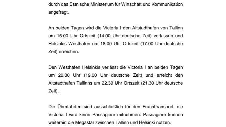 Hohe Cargo-Nachfrage: Die Victoria I macht Extrafahrten zwischen Estland und Finnland