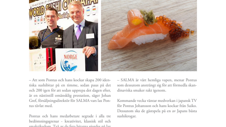 Storslam för Pontus Johansson och SALMA i sushi-VM