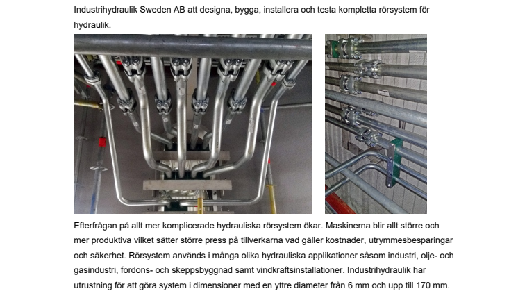 Industrihydraulik AB levererar Parkers kompletta rörlösningar