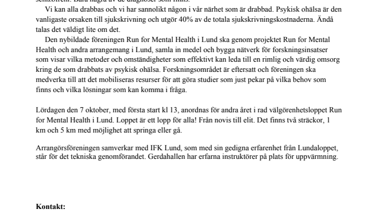 Välgörenhetslopp till förmån för forskning kring mental hälsa