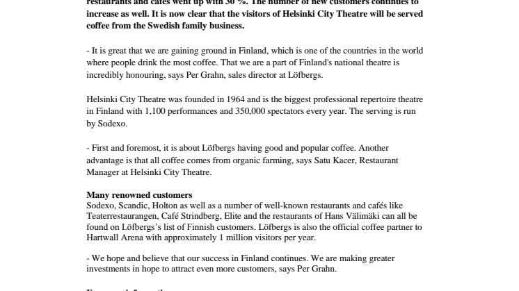 Löfbergs plays a part in Finland's national theatre