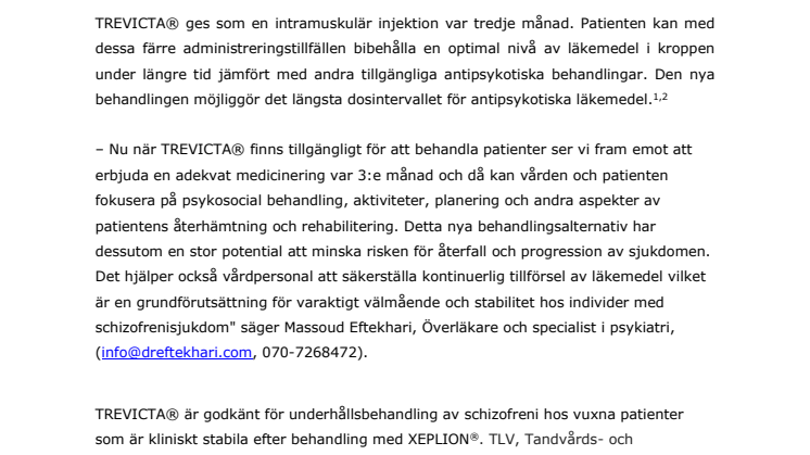 Ny långtidsverkande behandling mot schizofreni tillgänglig i Sverige