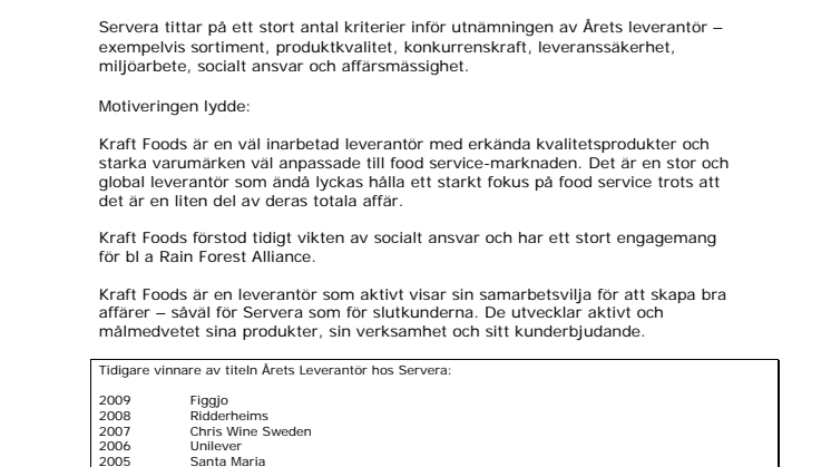 Årets Leverantör 2010 hos Servera