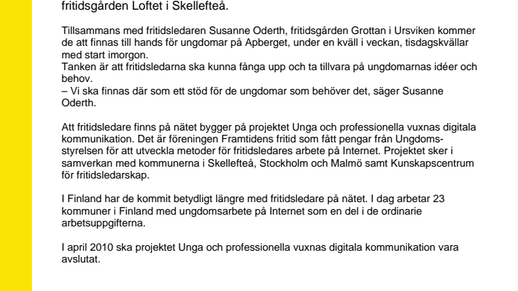 Nytt projekt - Fritidsledare på nätet i Skellefteå