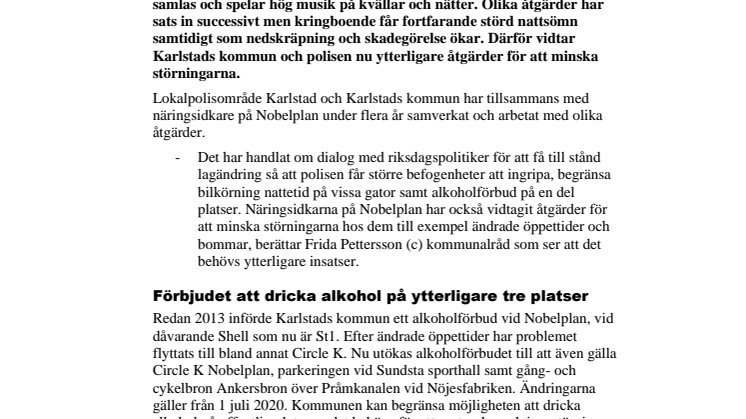 Ytterligare åtgärder för att minska problemen med störande biltrafik i Karlstad