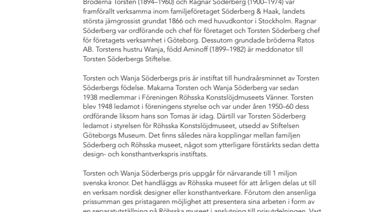 Historik Torsten och Wanja Söderbergs pris