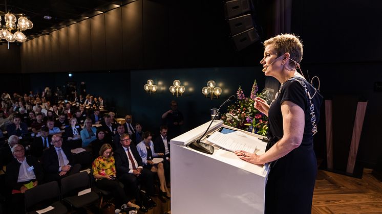 HISTORISK FEILGREP: Politikerne har fått oppskriften på hvordan å løse fastlegekrisen, sa Marit Hermansen under åpningen av landsstyremøtet. Foto: Thomas Barstad Eckhoff/Legeforeningen