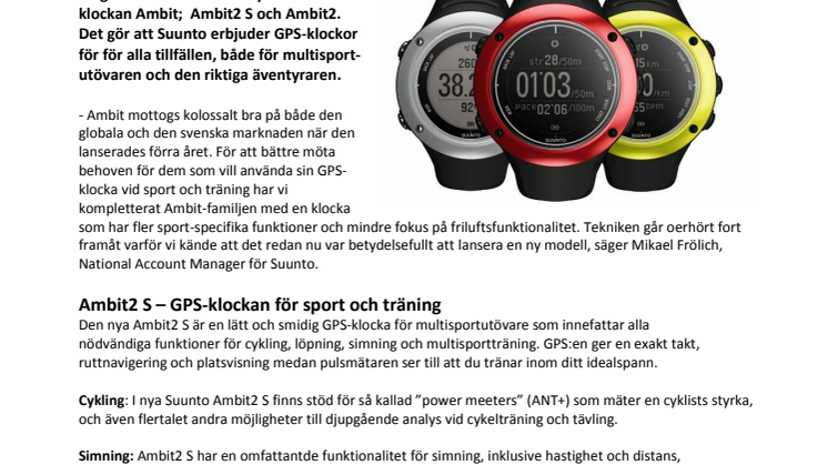 Suunto lanserar nästa generations GPS-klockor: Ambit2 S och Ambit 2