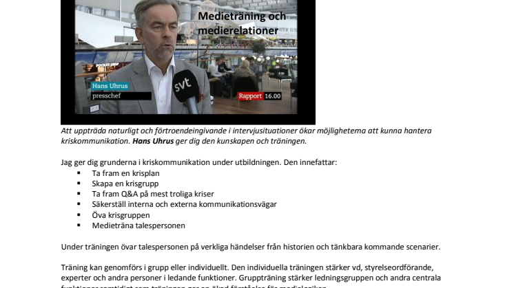 Medieträning och medierelationer - utbildning