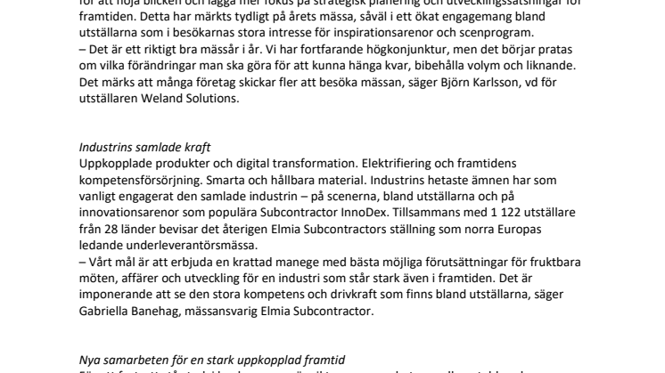 Fokus framåt för industrin. Med avstamp på Elmia Subcontractor.
