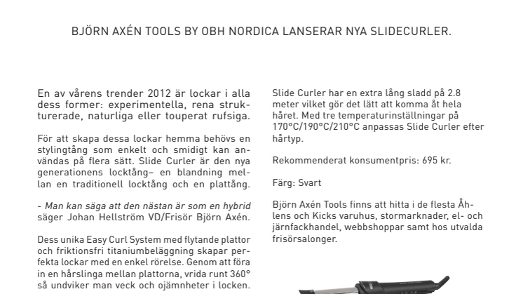 Björn Axén Tools by OBH Nordica lanserar nya generationens locktång