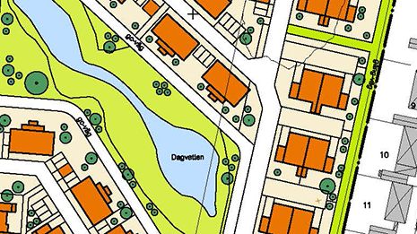 En liten del av planillustrationen som visar nya bostäder och ny park i Genarp