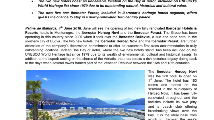 Iberostar öppnar två hotell i Montenegros mest attraktiva områden