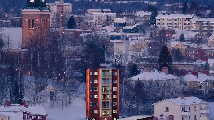Bonn-Olles Torn kommer att lysa som en lykta i Örnsköldsviksnatten. Illustration: Näslund Arkitektur