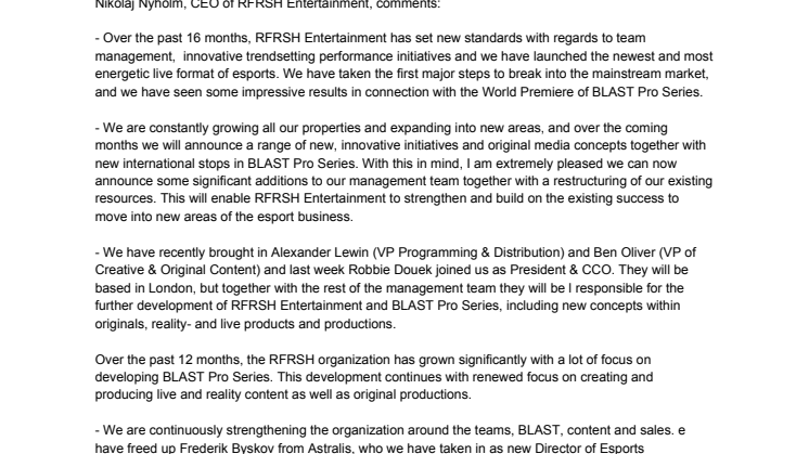 RFRSH Entertainment and BLAST expands: Opens London Office