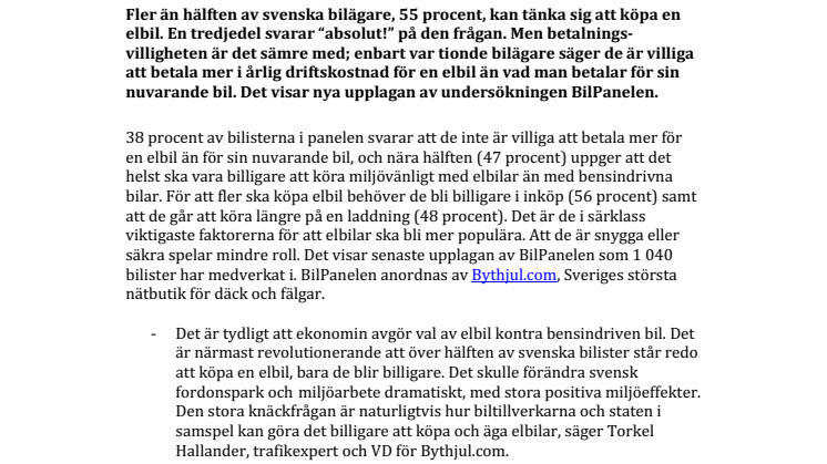 Nya BilPanelen: Majoriteten av svenskarna vill ha elbil – men vill inte betala för det