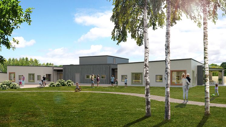 Förskolan i Skummeslövstrand ligger attraktivt och nära havet. Illustration: White Arkitekter