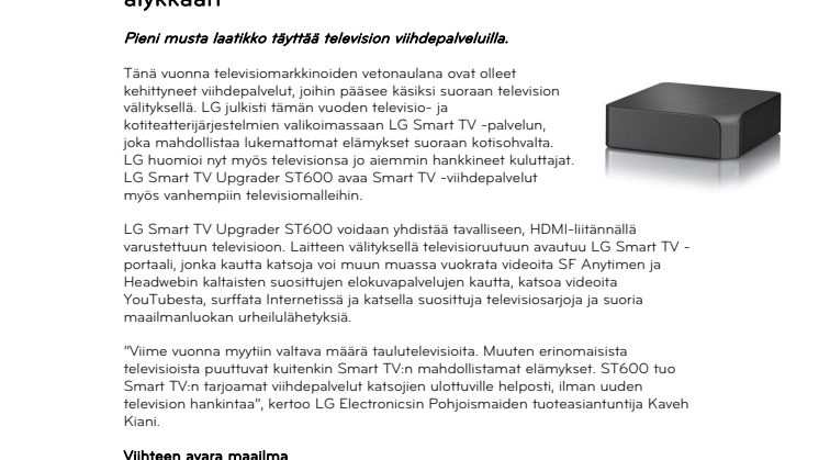 LG Smart TV Upgrader ST600 tekee televisiosta älykkään