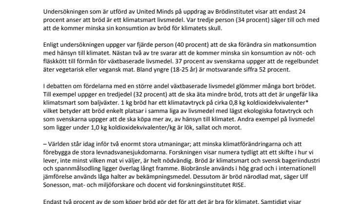 3 av 4 känner inte till hur klimatsmart bröd är 
