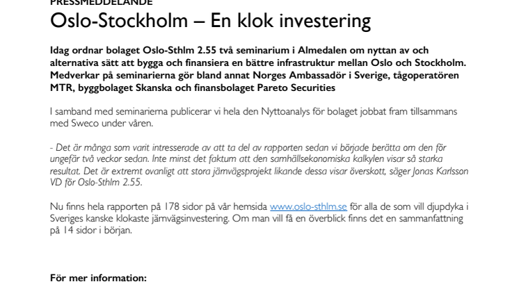 Oslo-Stockholm – En klok investering