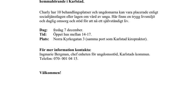 Pressinbjudan 7 december: start för Charly HVB
