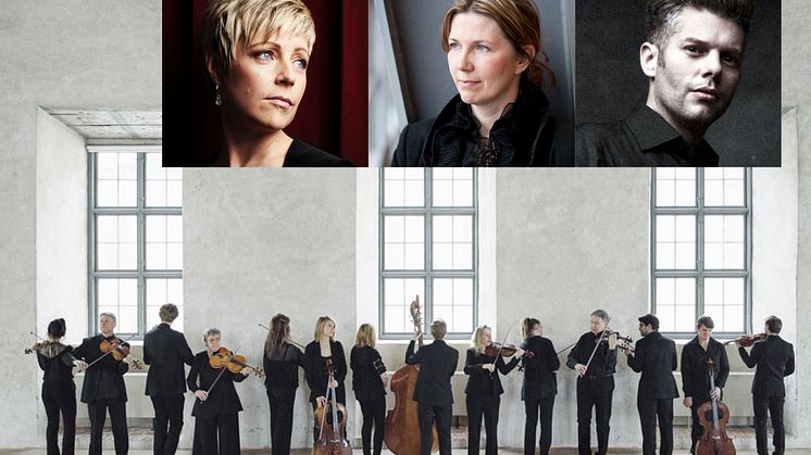 Karin Dahlberg, Tina Andersson och Barnabás Kelemen tillsammans med Camerata Nordica.