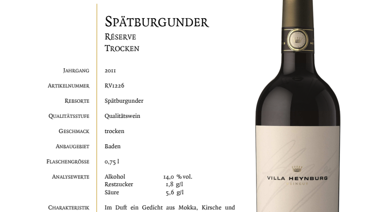 Expertise Spätburgunder Réserve - Weingut Villa Heynburg