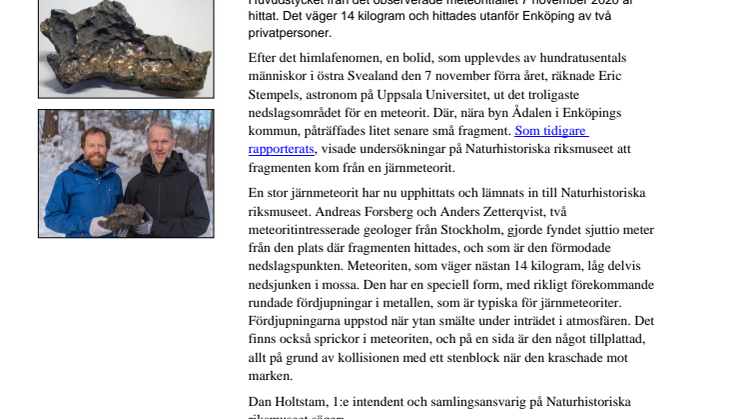 Spektakulärt fynd av järnmeteorit i Uppland