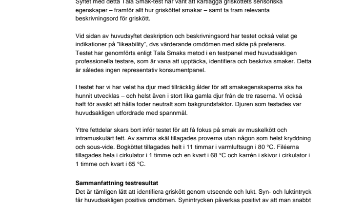 Sammanfattning av smaktestet på griskött