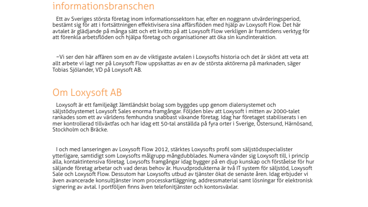 Loxysoft levererar Loxysoft Flow åt marknadsledare i informationsbranschen