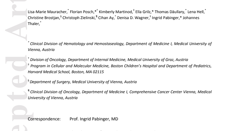 “Citrullinated histone H3, a biomarker of neutrophil extracellular trap formation, predicts the risk of venous thromboembolism in cancer patients.