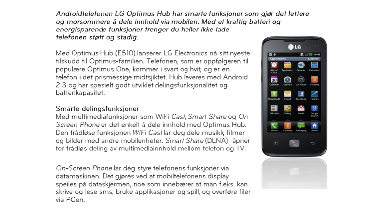 LG Optimus Hub – gjør det morsomt å dele innhold