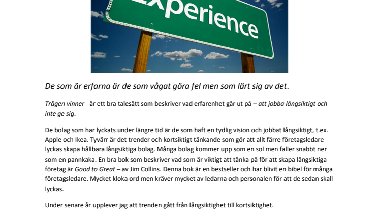 Långsiktighet med fokus på kvalitet – gör att företag blir konkurrenskraftiga