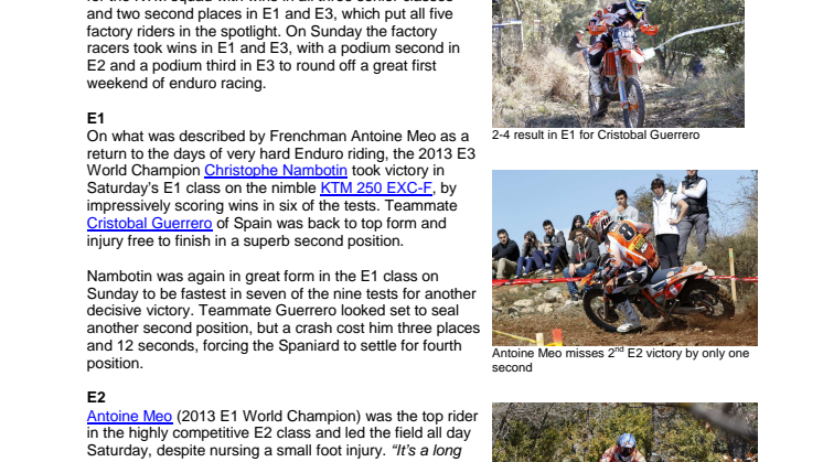 FANTASTIC FIVE CLASS VICTORIES FOR KTM AT ENDURO SEASON OPENER!