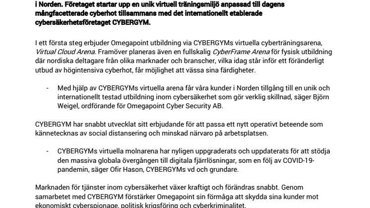 Omegapoint startar exklusiv cyberträning i Norden med det internationellt erkända säkerhetsföretaget CYBERGYM