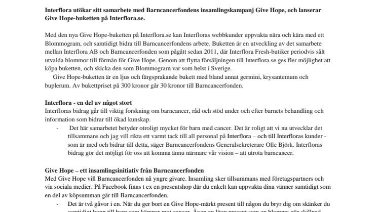 Interflora utökar sitt samarbete med Barncancerfonden