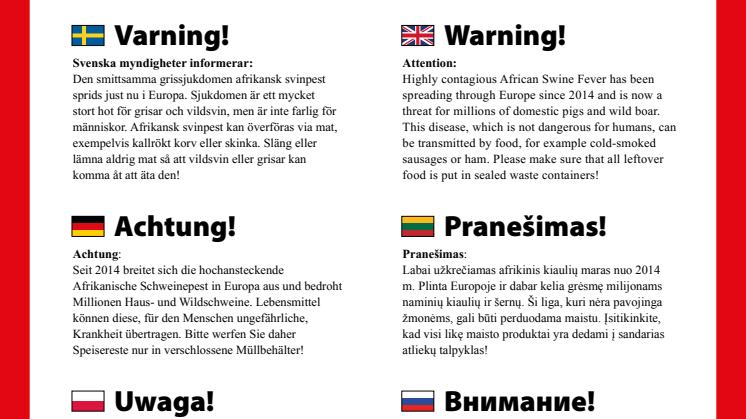 Affisch om matavfall på sex språk