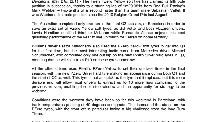 Spaniens GP: Pirelli PZero soft i pole position 