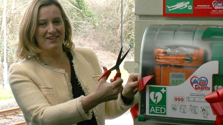 Amber Rudd MP and Home Secretary unveils the new life-saving heart restarter at Southern's Rye station