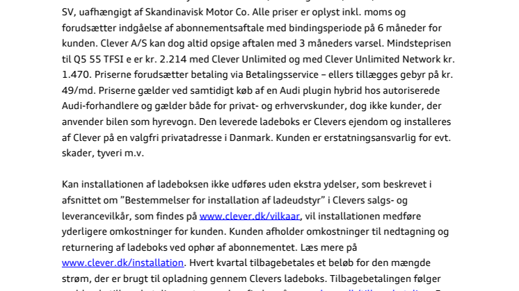 Når du køber en Audi plugin hybrid, medfølger installation af en Clever ladeboks på hjemmeadressen