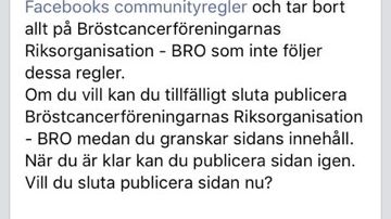 När vi loggade in på vår Facebooksida  möttes vi av denna text.