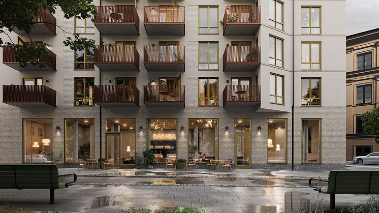 Förutom bostäder byggs en restaurang på husets markplan ut mot Nytorget.