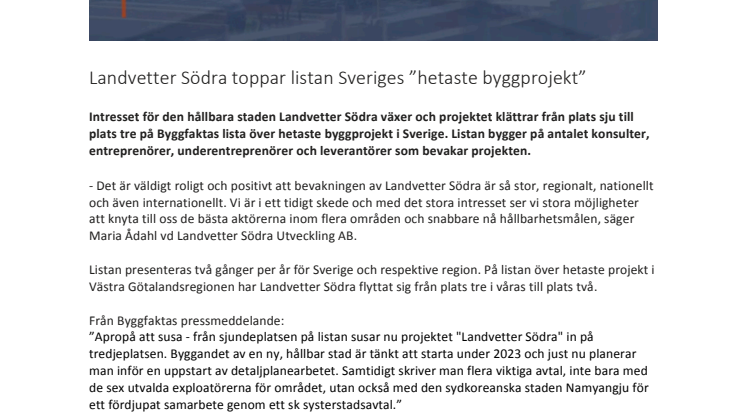 Landvetter Södra toppar listan "Sveriges hetaste byggprojekt"