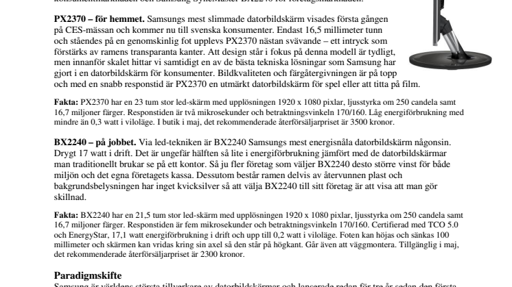 Samsung storsatsar på datorbildskärmar med led-teknik