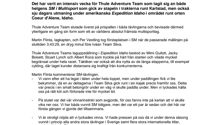 Thule Adventure Team – multisportvinnare på två kontinenter med SM i Karlstad och Expedition Idaho i USA