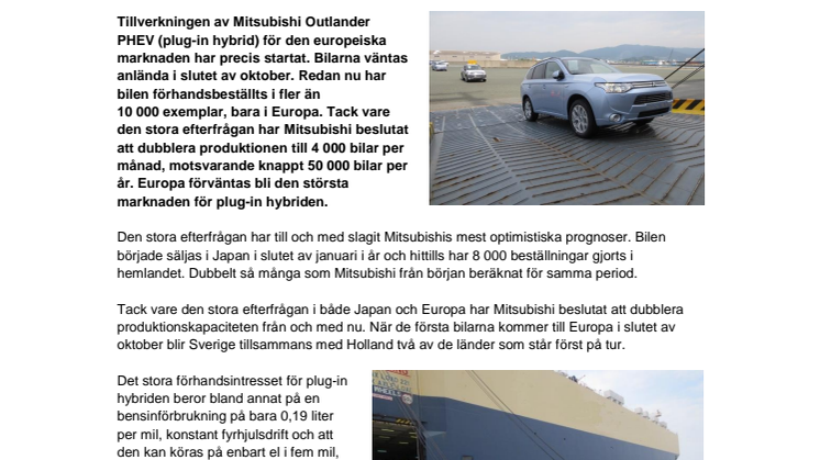 Snart rullar Mitsubishi Outlander plug-in hybrid in i Sverige