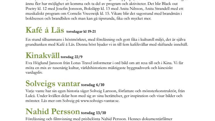 Program på biblioteken i Piteå hösten 2011