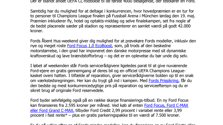 FORD INVITERER TIL CHAMPIONS LEAGUE FEST